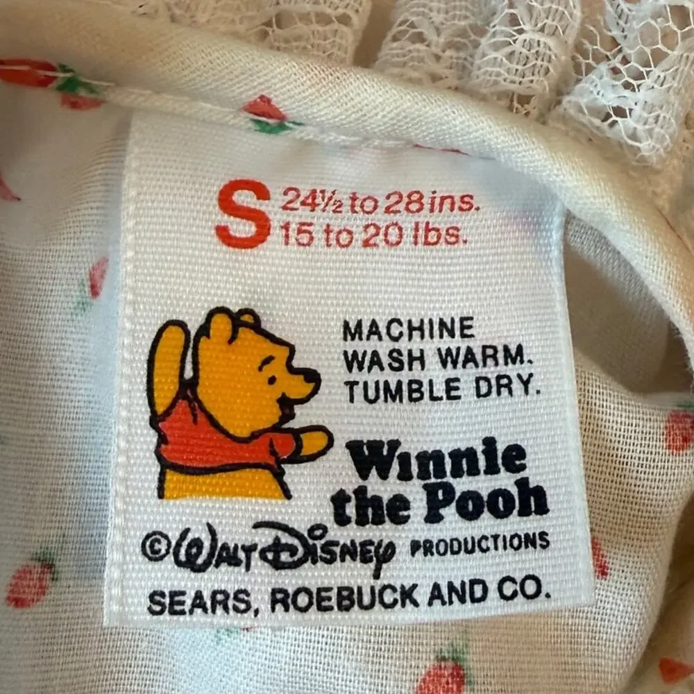 Vintage Winnie the Pooh Smocked Dress Strawberry White Small